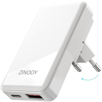 ZINOOY 35W Flach Ladegerät USB C, Dual-Port Netzteil | Klappbarer Stecker, Ultraflaches PD 3.0 Schnellladegerät, Für iPhone 17/16/15/14/13/12 und Samsung Galaxy