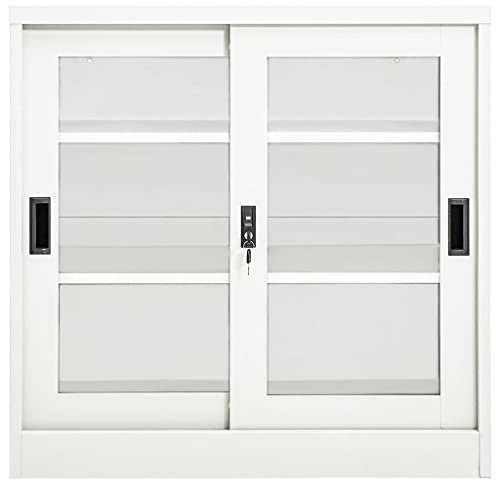 ULUYYUC Flurschrank Spind Schrank Küchenschrank Vorratsschrank Küche - Schrank mit Schiebetür Weiß 90x40x90 cm Stahl für Büro Flur Ankleidezimmer Outdoor