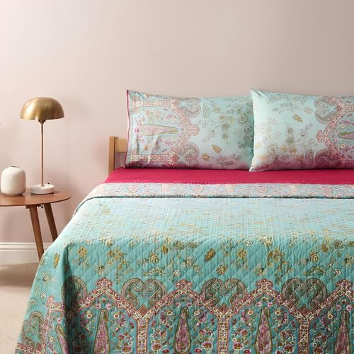 Bassetti Granfoulard Tagesdecke gesteppt Indian Roses Türkis 265 x 255 cm – 100% Baumwolle – Frühling Sommer