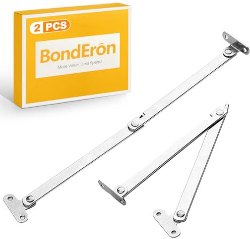 BondEron Lot de 2 supports de clapets entièrement en métal, blocage et rabat réglable de 0 à 180 °, charnière et ferrure de rabat, support de couvercle, limiteur d'ouverture