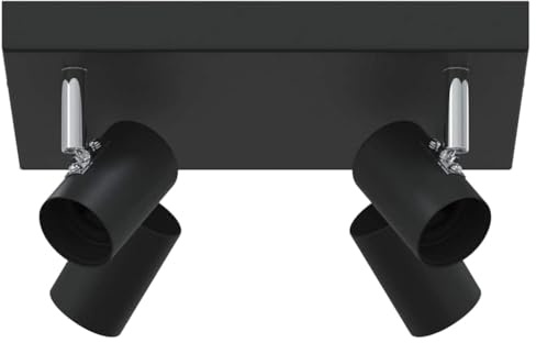 vidaXL Luz de Techo 4 Vías Ajustable Negra E27 Regulable Iluminación Interior para Sala de Estar Diseño Moderno Rectangular de Metal Mate Instalación Sencilla Luz para Oficina en Casa y Dormitorio