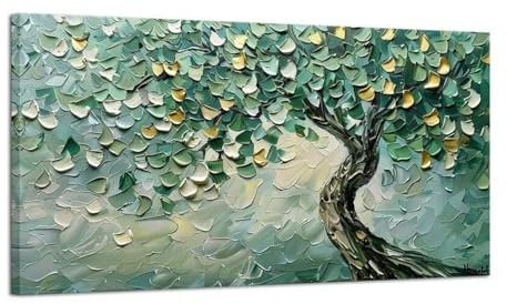 YUSUZHU Quadro su tela con albero della vita, decorazione da parete, paesaggio verde, opera d'arte moderna, decorazioni per la casa, murale 40x80cm con cornice