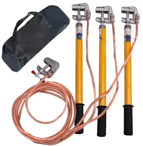 Cable de puesta a tierra de alta tensión de 10 kV, antielectrocución, varilla/poste de fibra de vidrio, 25 cuadrados, alambre de cobre blando transparente for subestaciones.(Yellow,1.0m/39.4in)