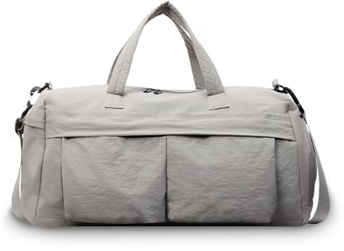 Boziee sportväska med skofack vattentät resväska dam/herr träningsväska sportväska simväska för sport gym och fitness weekender resor unisex duffelväska, GRÅ, 46 x 20 x 25 cm, Sporter