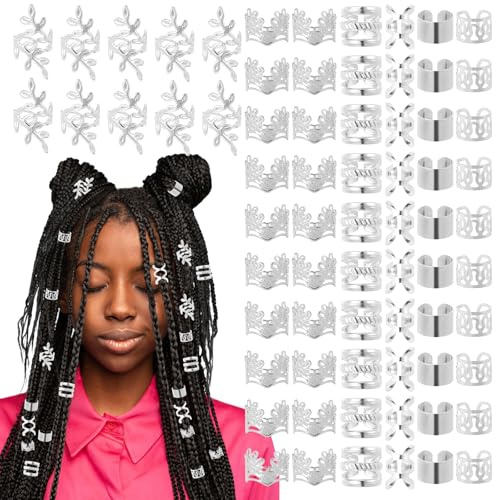 Ouligay 70 stycken silver hårsmycken för flätor, dreadlocks smycken silver loc smycken för flätor hår, vikingar justerbara manschetter hårspiraler clips hår berlocker hår smycken flätor tillbehör