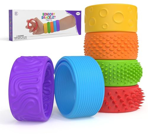 Sensory Fidget Bracelet - 8.46x0.98x0.2 inch 6 Pieces Wearable Slap Bands for Relaxation, Focus and Calm with Elastic Comfort, Wristbands for Students, Kids, Adults, Home, Silicone Material