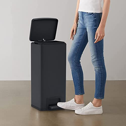 Genérico Cubo Basura con Pedal antihuellas 30L Negro Acero Inoxidable,Casa y jardín,Productos del hogar,Contenedores de residuos,Cubos de la Basura y papeleras,Negro,7.33 KG,149573