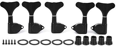 KIMISS 5-Saiter-Bass-Mechaniken-Set – mit Legierung Umschlossene Stimmwirbel für E-Bass – Langlebige und Stabile Stimmleistung (BLACK)