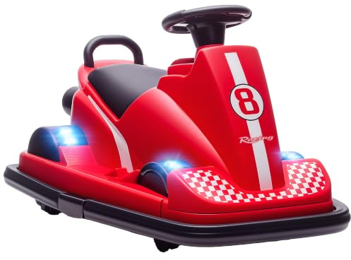 AIYAPLAY Kids Bumper Car 360° Rotation Spin Steering Wheel Control Red | Electric Waltzer Car, Ride on Vehicle Toy, Colourful LED Lights, Music, Ages 3-8 Years Old