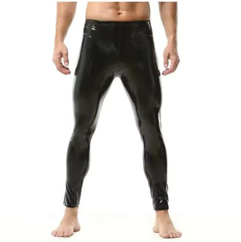 KYXSPINWARDPV Män PVC läderbyxor smal passform nattklubbskläder leggings fest rave stång dans kostymer anpassning, Svart, XXL