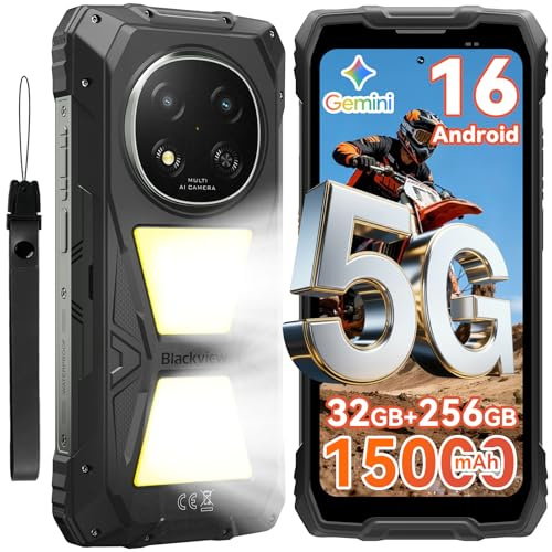 Blackview Rock 2 Pro 5G Rugged Phone Android 16, 15000mAh/33W Dual 400LM Camping Light, 32GB+256GB/2TB Rugged Smartphone Unlocked Gemini AI, 16MP+13MP 6.67 2.4K 120Hz Glove Mode/NFC