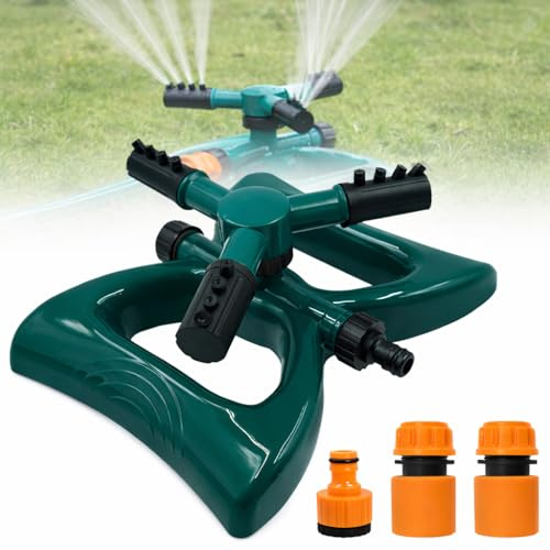 Griwuut Aspersores de jardín para césped, sistema de riego giratorio de 360 grados con diseño de pulverización ajustable de 3 brazos para riego de jardín y plantas
