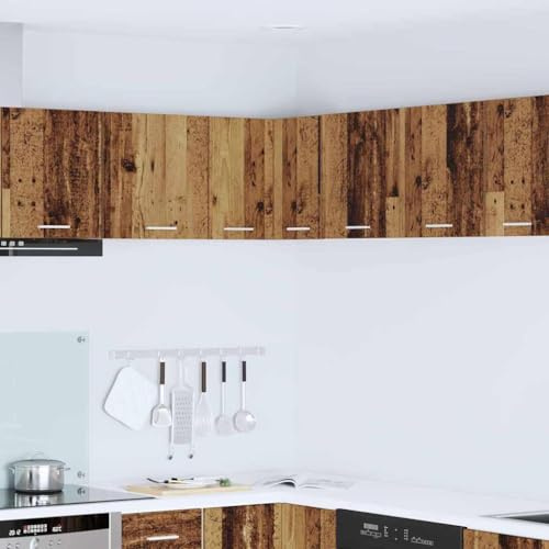 YuuSsea Modern Hanging Corner Cabinet, Old Wood and White Engineered Wood, 57x57x40 cm, Durable Kitchen Storage, Pantry & Utility Solution