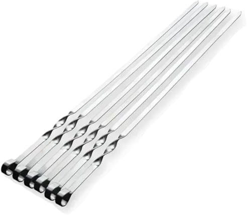 Metallspett 6 st bred platt rostfritt stål grillspett pinnar, gaffel, matlagningsverktyg för picknick utomhuscamping(6PCS-50 cm)