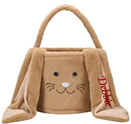 Personalisierte Osterkorb mit Henkel, Gestickter mit Namen, Osterkorb Kinder,Ostereierjagd Körbe,Osterkörbchen mit Henkel, Ostergeschenke für Kinder (Braun)