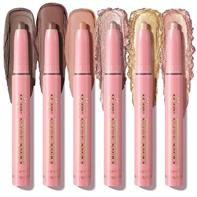 Jutqut 6PCS Lidschatten Stick Set,Matt & Schimmer Eyeshadow Stick, SETA | 6 Farben, Matt & Shimmer Finish, Hochpigmentiert & Langanhaltend, Blendable, Wasserfest Formel