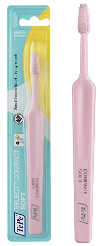 Spazzolino TePe Select Compact Soft, 1pz, efficace per la rimozione della placca, testina affusolata, pulizia delicata con spazzolino soft per adulti