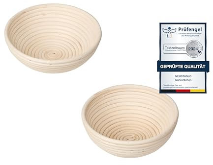 Neustanlo | Gärkörbchen Set rund | 18 und 25 cm für 0,5 bis 1,5 kg Brot | Gärkorb zum Brot backen | für perfekt geformtes, handgemachtes Brot | naturbelassener Gärkorb zum Brotbacken