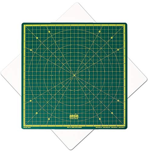 ANSIO 360° Rotating Self Healing Cutting Mat - Craft, Quilting, Sewing, Scrapbooking, Fabric & Papercraft - Imperial 13 Inch x 13 Inch Square Self Healing rotating cutting mat - Green
