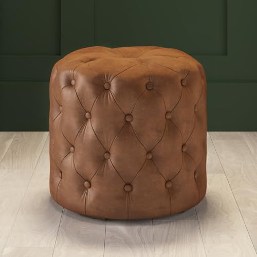 Phoenixarts Chesterfield Echtleder Ottoman Hocker Braun Vintage Leder Fußhocker Pouf Sitzhocker 559