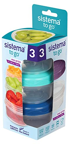 Sistema Snack Pots Mini Bites TO GO Frischhaltedosen, 130 ml, stapelbare Snack-Boxen mit Deckel, BPA-frei, 3 Stück