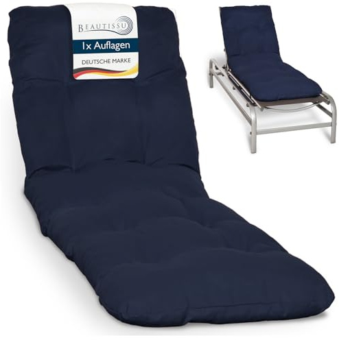 Beautissu Auflage Sonnenliege Deckchair Liegenauflage für Gartenmöbel | 190x60cm Dunkelblau 8cm dickes Polster für Liegestuhl Gartenliege Polsterauflage Sonnenliege Terrasse Flair RL