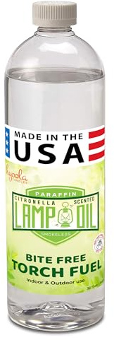 Citronella Lamp Oil, 32 Ounces - Smokeless Insect and Mosquito Repellent Scented Paraffin Fluid for Indoor and Outdoor Lamp, Lantern and Oil Candle Use - by Hyoola