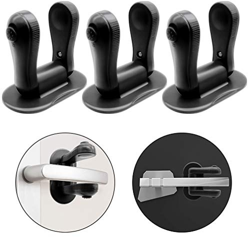 SACONELL 3 Stück schwarze Tür-Hebelschloss Kindersicherung Baby Proofing Türschlösser Klebegriffe Schloss für Schrank/Schrank/Fenster/Schubladen/Kommode/Schrank