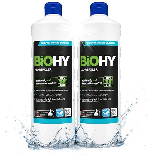 BiOHY Abrillantador (2 botellas de 1 litro) | Apto para todos los lavavajillas | para un brillo inmejorable en los vasos y platos sin manchas de agua (Klarspüler)