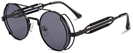 Karsaer Steampunk Sonnenbrille Retro Runde Hippie Metallrahmen Sonnenbrillen Vintage Festival Brille für Damen Herren mit UV-Schutz