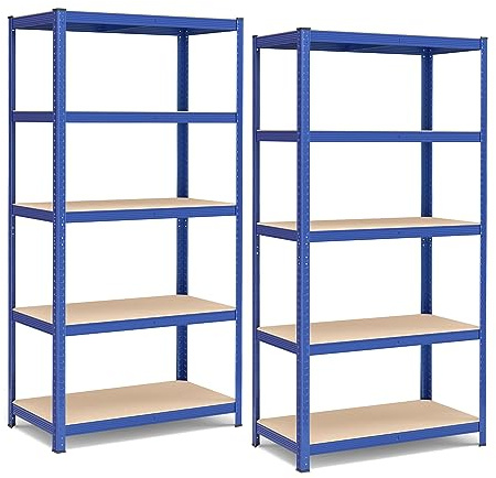 SONGMICS GLR050Q02 Stålhylla, set med 5 hyllor, utan skruvar, för garage, lager, tvättstuga, lastkapacitet 600 kg, 50 x 100 x 200 cm, blå