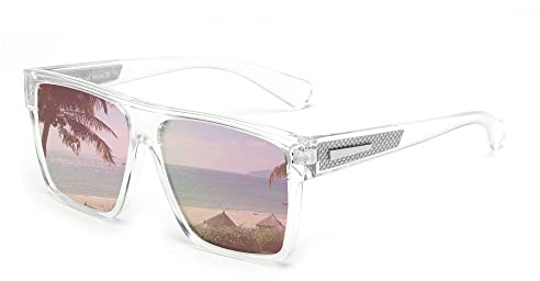 JIM HALO Retro Polarisierte Sonnenbrille Männer Frauen, Flache Top Quadratisch Fahrbrille UV400