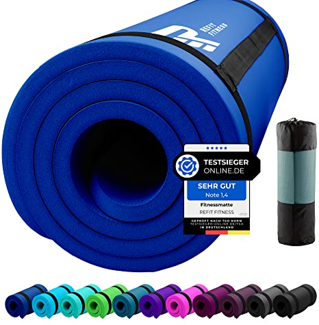 REFIT FITNESS Sportmatte Comfort-Max 190 x 60 x 1.5 cm Navy Blau PainProtect SmartCell NBR Yogamatte Rutschfest Tragegurt Gymnastikmatte Matte für Sport Yoga Gymnastik Pilates