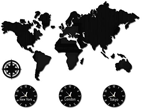 The Geeky Days World Map Large Wall Clock Personalized City Time Zone Battery Operated Silent Non Ticking Wall Watch Office Geographic Wall Art Decor (Normal Design)
