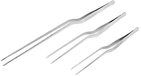 3 Pack Stainless Steel Offset Tweezer Culinary, 12 8 6 Kitchen Tweezers for Cooking, Chefs Precision Tweezers for Cooking