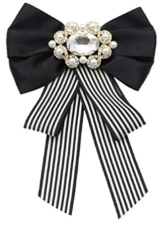 A Righe Bowknot Del di Retro di Cristallo Della Perla Strass Spilla Pin Fiore Spilla Fiocco Pre-Legata Al Collo Vestito Camicia Cravatta Pin Collare per Le Donne Del