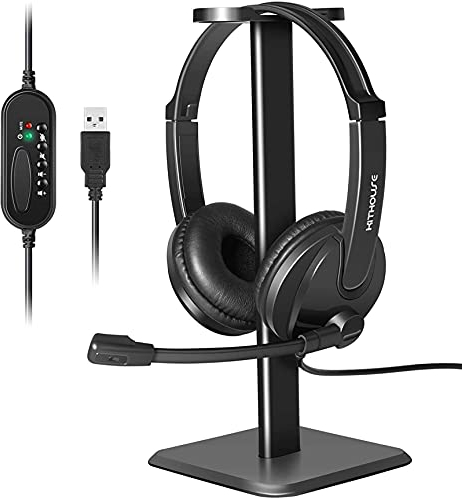 Kithouse PC Headset with Microphone USB Business Office Headset Computer Headphone With Noise Reduction Sound Card, for Skype,Online Webinar, Call Center,Video Conference Call, with Headset Stand