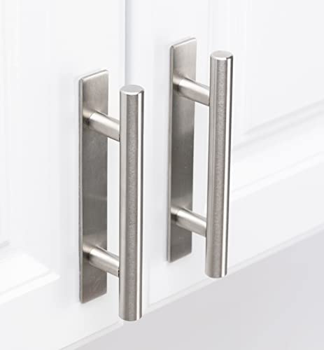 Adherion Adhesive Cabinet Handles 5 | No Drilling Stick On Handle for Drawers Doors Wardrobes Windows | 3M Adhesive | 4 Pack Brushed Nickel All Metal Handles