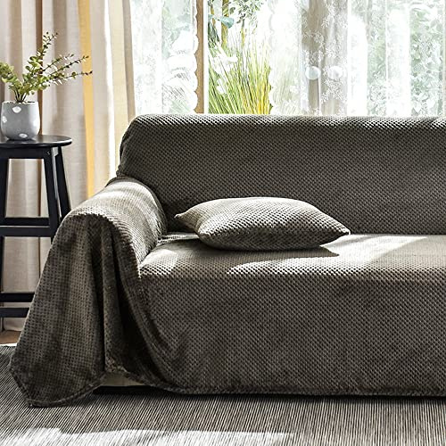 Manta para sofá, Cobijas mullidas y cálidas, de forro polar, lavable, 200 x 360 cm, para sofá de 4 plazas, color gris oscuro