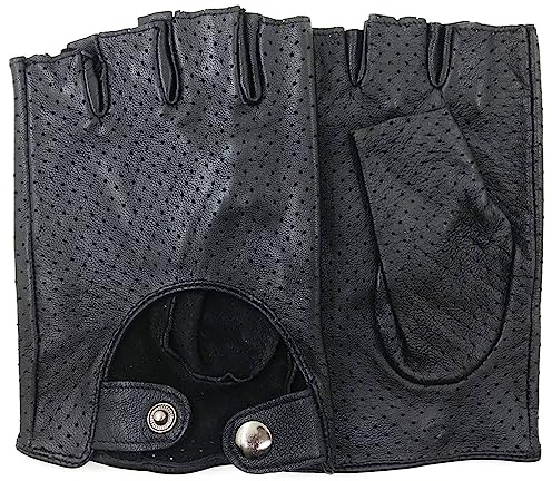 ZLUXURQ Mens Soft and Breathable Fingerless Leather Driving Gloves Black-Premium Lambskin