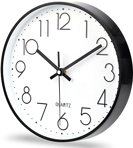 jomparis Wanduhr ohne Ticken Analoge 25cm Rund Wanduhr Dekor für Wohnzimmer, Zimmer, Büro (Schwarz)