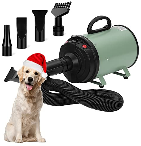 XKISS Soffiatore per Cani 3200W/4.5 PS, Asciugatore per Cani,Continua con velocità e Temperatura Regolabile Asciugacapelli per Animali Domestici, con 4 Ugelli Diversi (Verde)