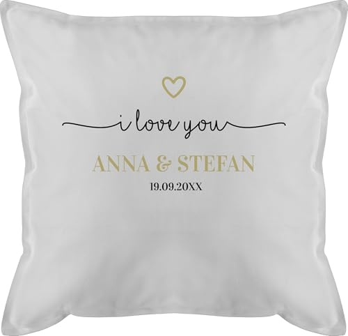 Kissen 50x50 - Ideen - I Love You mit Datum I Partner Geschenk I Geschenk Paare - 50 x 50 cm - Weiß - Geschenke für Freundin partnerkisen Valentinstag Paar sofakissen päärchenkissen paarkisssen