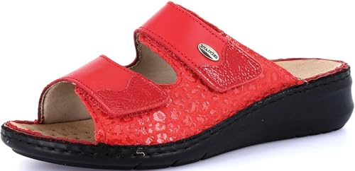 GRÜNLAND Damen DAMI Komfort-Slipper mit doppeltem Klettverschluss, Conforma-Sohle, herausnehmbarer Innensohle aus Kork und Leder und handgefertigten Nähten, ROT, 41 EU