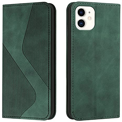 NEXCURIO Handy Hülle für Apple iPhone 12 Mini Handyhülle mit Kartenfäch Klapphülle Klappbar Schutzhülle Leder Flip Wallet Case Cover Tasche Handytasche Stoßfeste - Grün