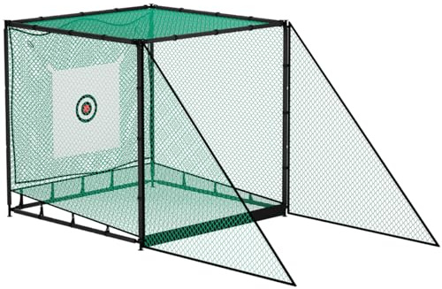 MR Golf Driving Cage 10x10x10ft, Golf Hitting Cage w/Ball Return System, Golf Batting Cage w/Steel Frame, Golf Practice Net for Full Swing Chipping Practice, Golf Training Net Indoor and Outdoor…