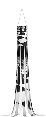 Black White Chess Checkerboard Print Halloween Windsock Flag 59 Inch Durable Novelty Outdoor Hanging Decor with Led Lights for Yard Patio Lawn Garden Party Supplies