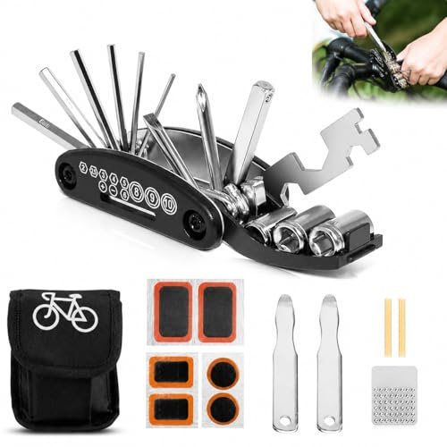 Eowppue Bike Repair Tool Set, 16-in-1 Multi-Function Mechanic Kit with Tyre Levers, Essential Mountain Bike Accessories, Gift for Cycling Enthusiasts