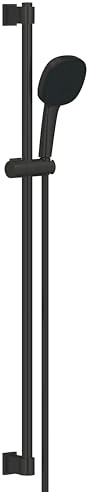 GROHE Vitalio 110, Duschset wassersparend, 8l pro Min (Brausestangenset mit Duschkopf 2 Strahlarten, 1,75m Schlauch, Duschstange 90cm, zum Kleben oder Bohren, ohne Kleber), eckig, schwarz, 269302431