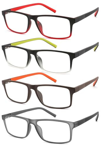 acavefox Lesebrille 4 Pack Herren Blaue Licht Blockieren Anti UV Brillen mit dem breiten rahmen eines Komfortabel Lesehilfe Sehstärke 2,0 | Computerbrille mit UV-Schutz, blauer Blocker, bequemer Gummi-Bügel, breiter Rahmen, genaue Vergrößerung, klare Sicht